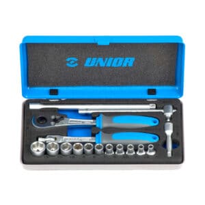 Set scule Unior capete chei tubulare si accesorii 1/4" in cutie metalica - 188BI12P16, 617118